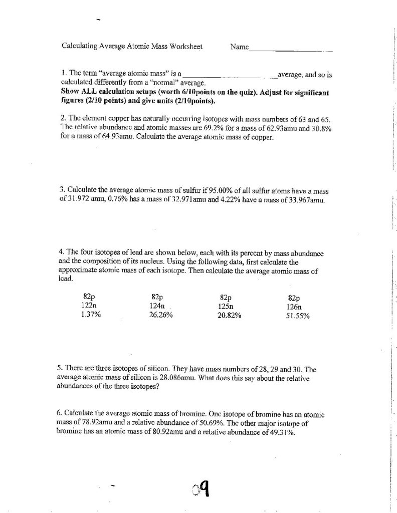 Unit-11-Calculating Average Atomic Mass Worksheet-cglass  St Intended For Calculating Average Atomic Mass Worksheet