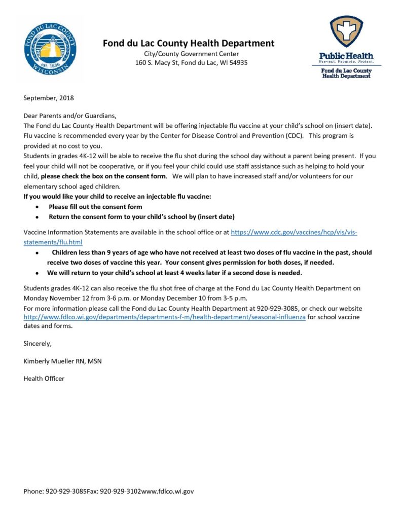 parent letter flu clinic 2018 St. Mary